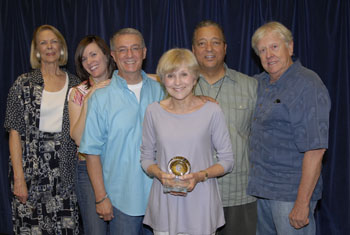 2010 Arizona Theatre Service Award recipient Judy Rollings (center) with Phoenix/Tucson Liaison Committee members Elaine "E.E." Moe, Maren MacLean, Tony Hodges, Charles St. Clair and Larry Soller.  Photo credit: Laura Durant, Durant Communications