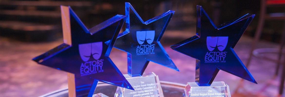 Three Spirit Awards -- transluscent blue stars with an embossed Actors' Equity logo -- await their recipients