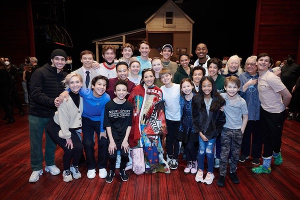 Sanders and colleagues pose with the many, many 'Music Man' cast members making their Broadway debuts! Photo by Jenny Anderson.