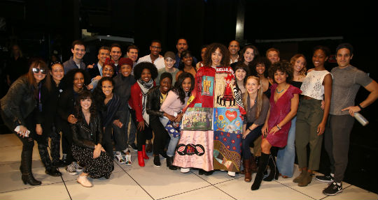 Afra Hines celebrates her Gypsy Robe with fellow members of the company. Photo by Walter McBride.