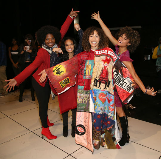 The three Donnas of Summer (LaChanze, Storm Lever and Ariana DeBose) flank Robe recipient Afra Hines. Photo by Walter McBride.