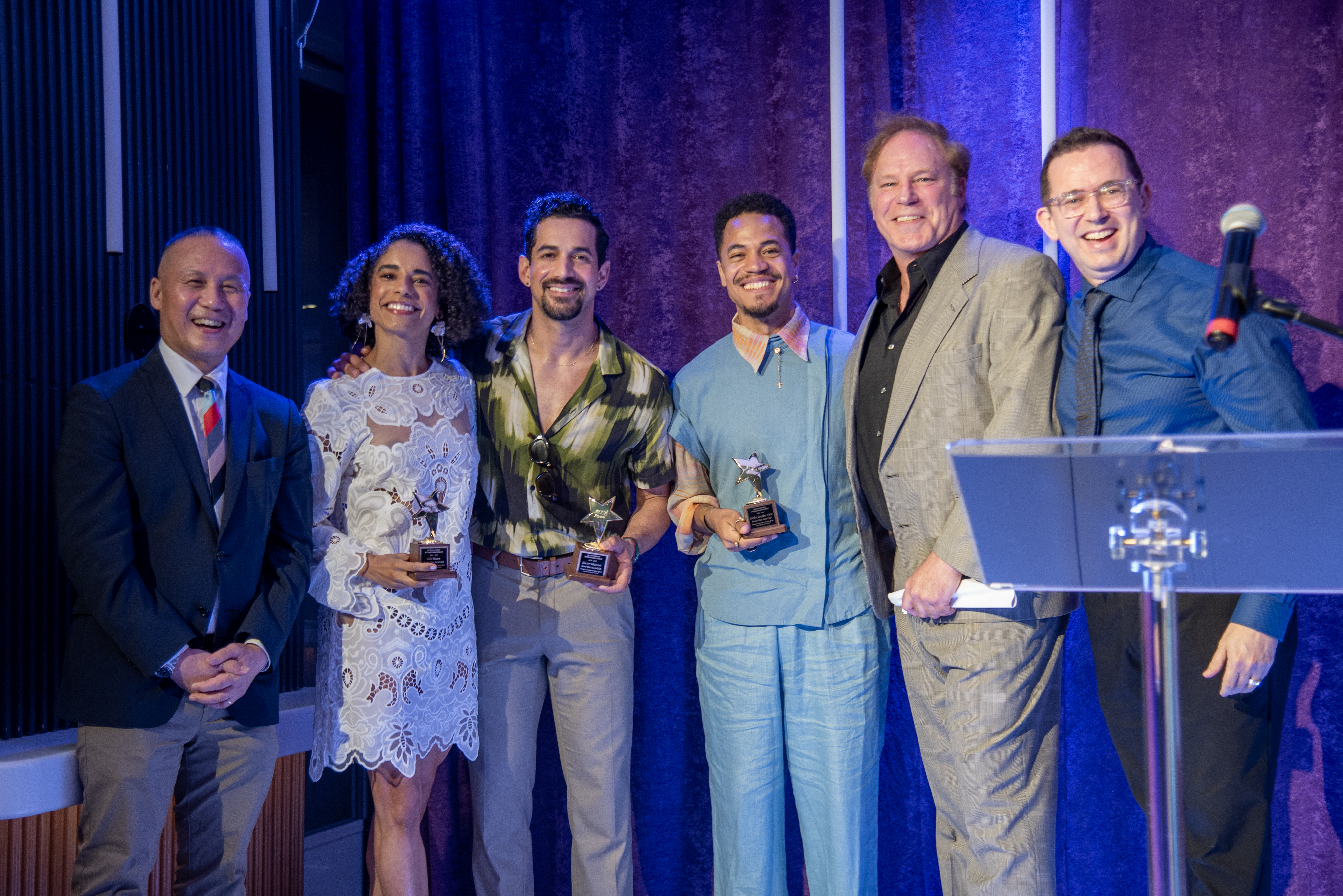 BD Wong, Ilda Mason, Hector Maisonet, Carlos Sanchez Falú, Al Bundonis and Jeffrey Bateman pose onstage together