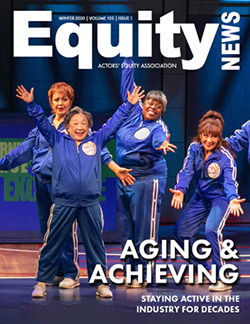 Cover of Winter 2020 Equity News features the cast of 'Half Time'